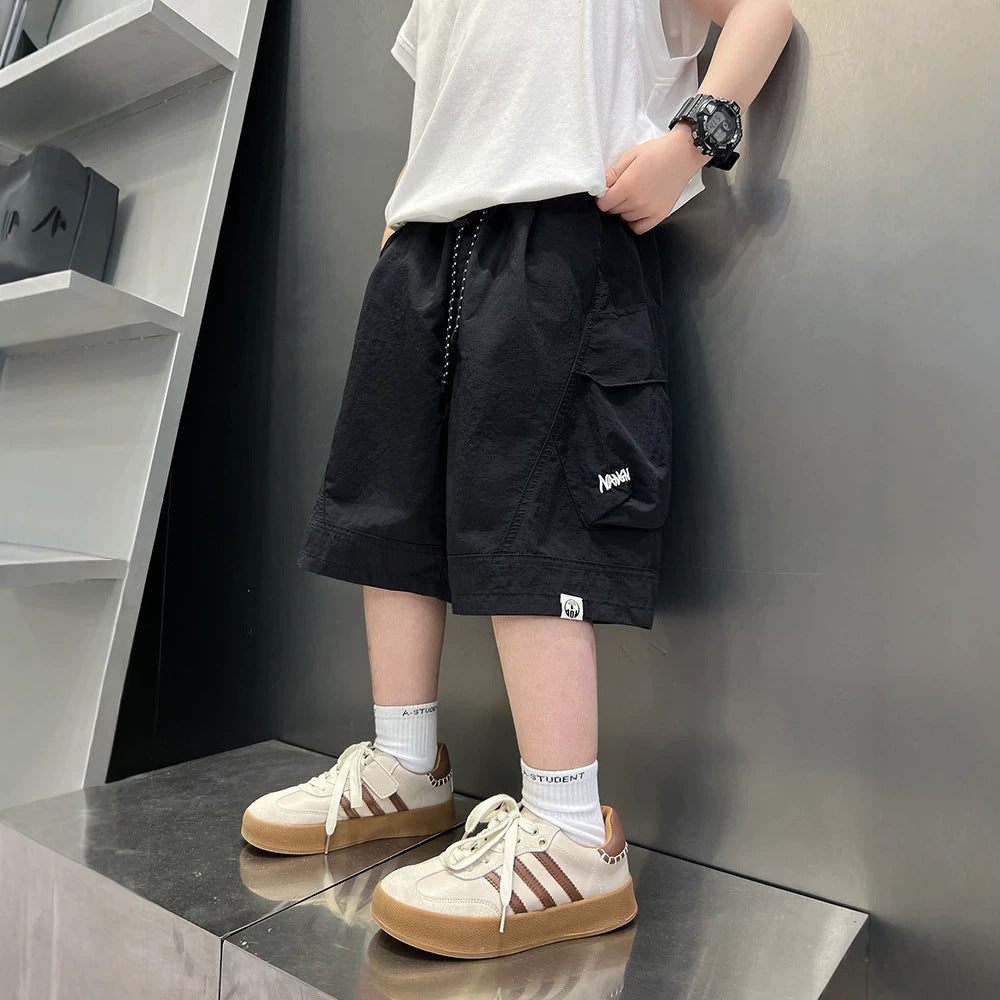Casual Cargo Shorts for Boys Lightweight Loose Fit Mid-Length Pants Trendy