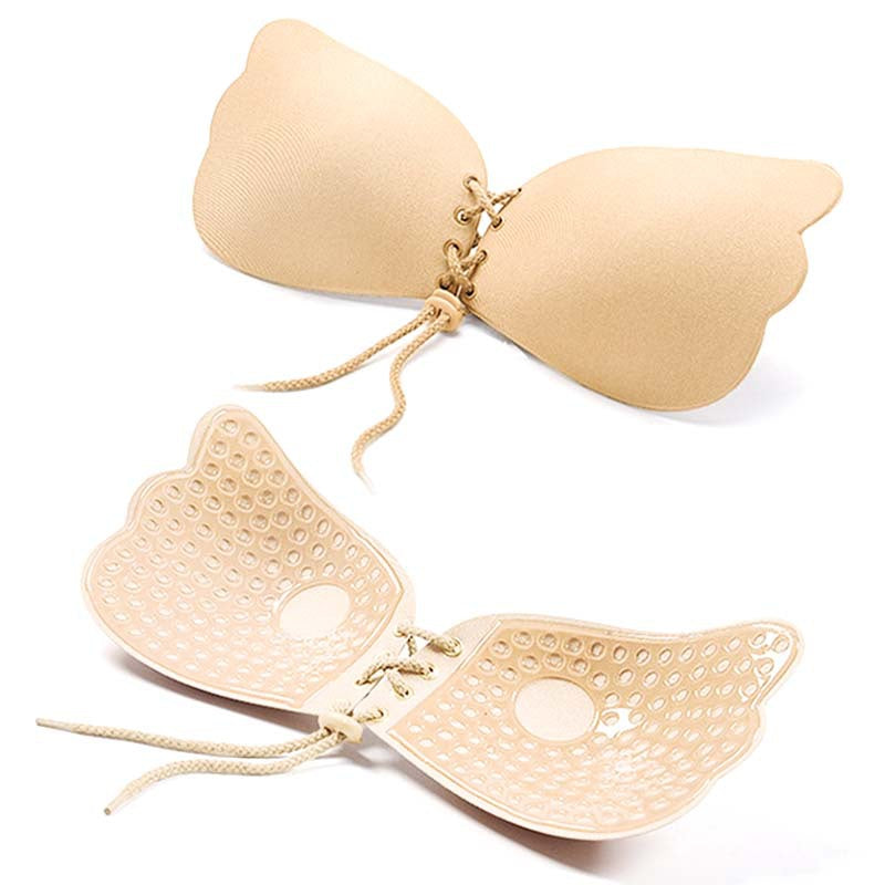 Strapless gathered bra thickened anti slip nipple patch top support for underwear