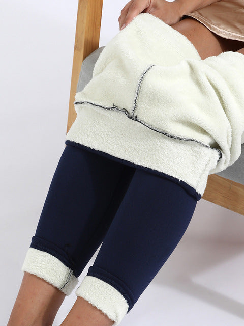 High Waist Slimming Lamb Velvet Trousers Thick Warm Cotton Pants