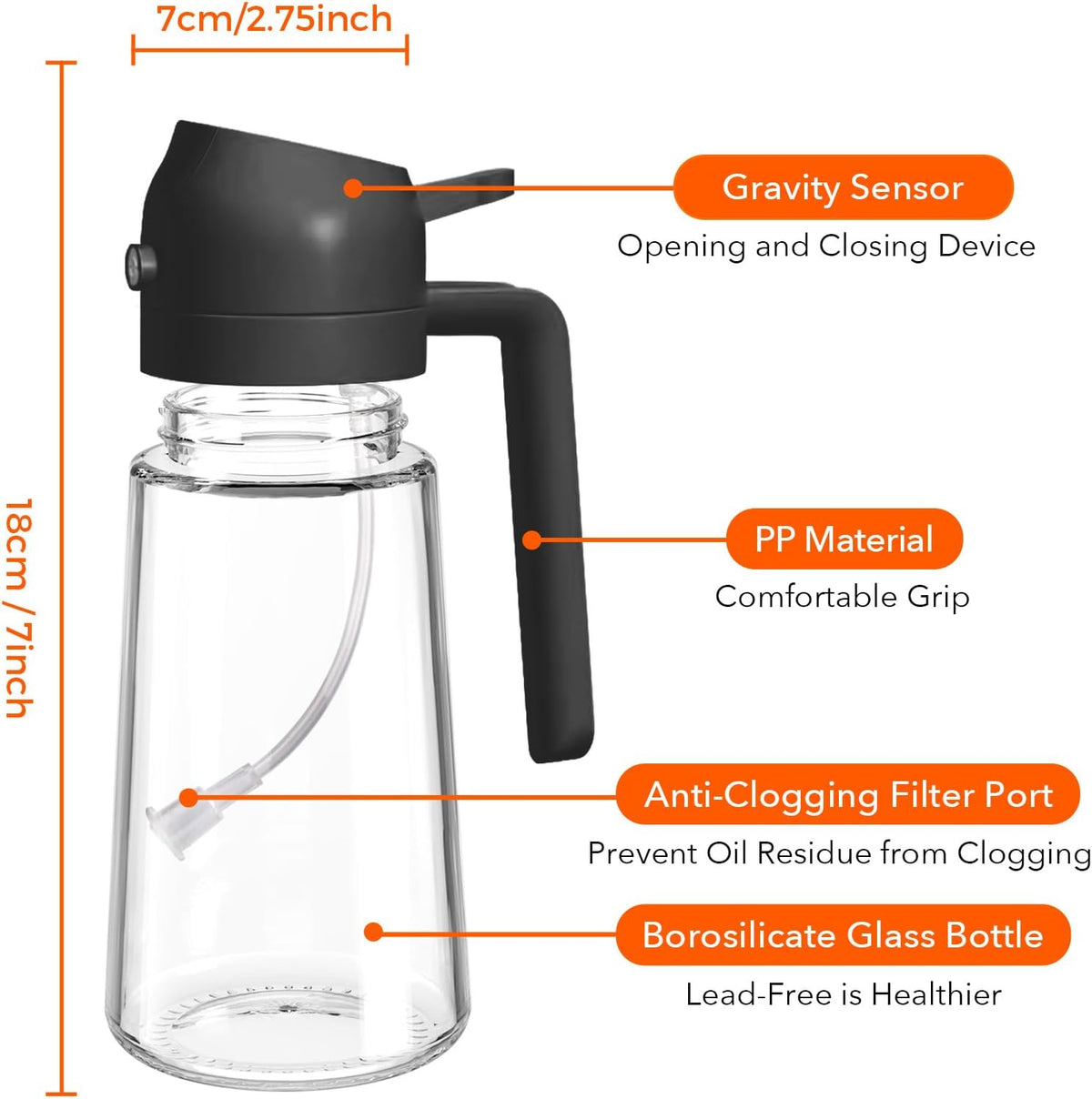 16 Oz 2-In-1 Glass Olive Oil Sprayer for Cooking, Black