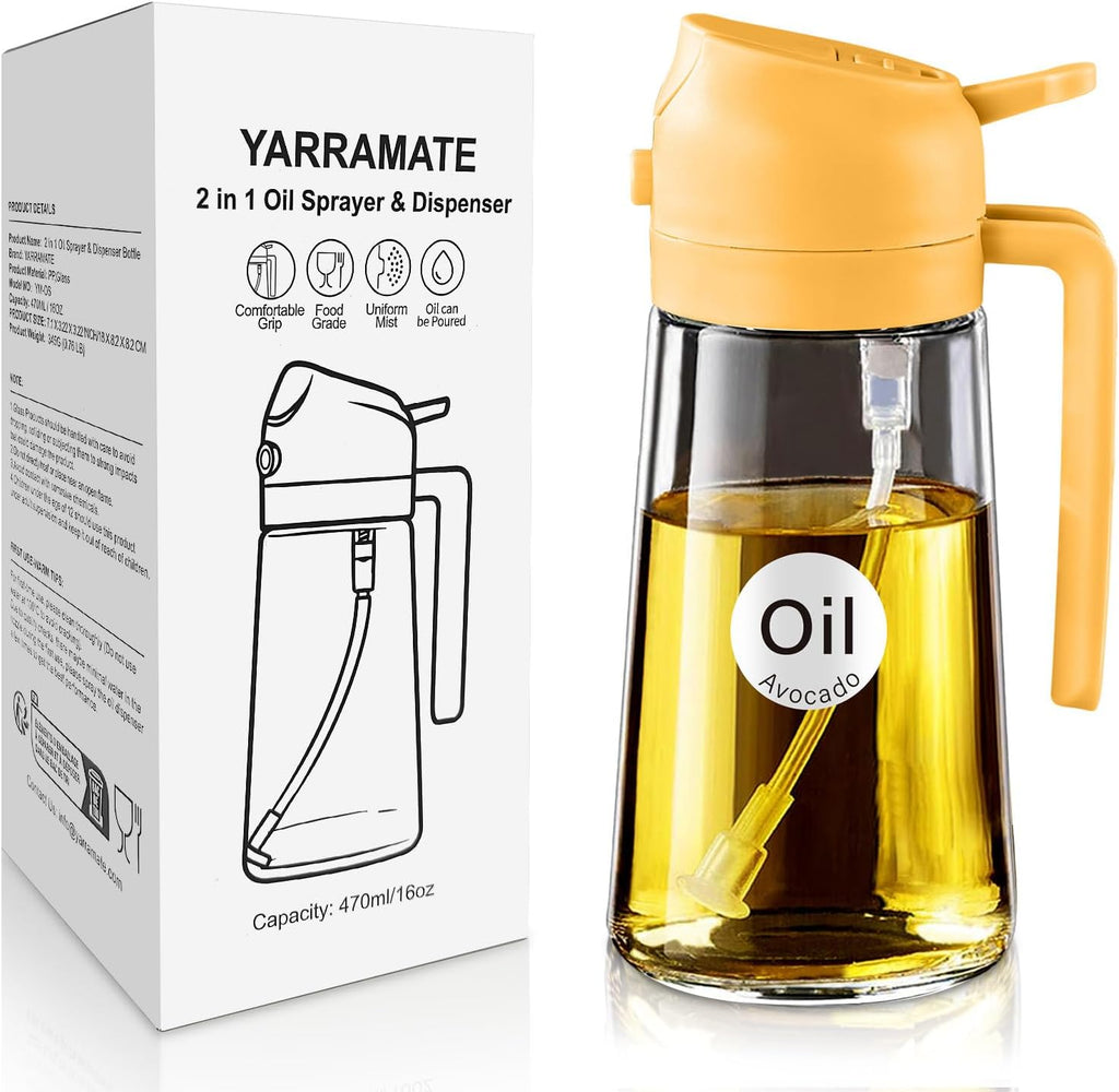 16 Oz 2-In-1 Glass Olive Oil Sprayer for Cooking, Black