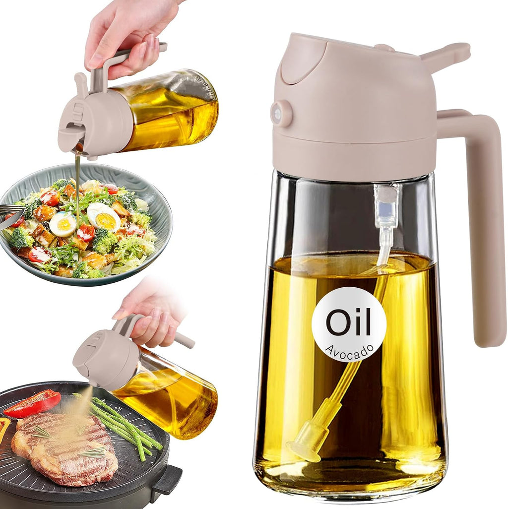 16 Oz 2-In-1 Glass Olive Oil Sprayer for Cooking, Black