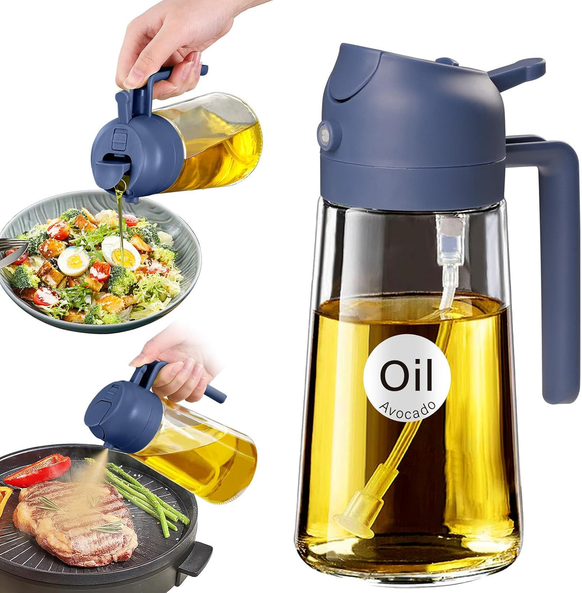 16 Oz 2-In-1 Glass Olive Oil Sprayer for Cooking, Black