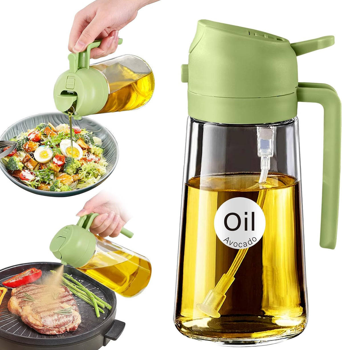 16 Oz 2-In-1 Glass Olive Oil Sprayer for Cooking, Black