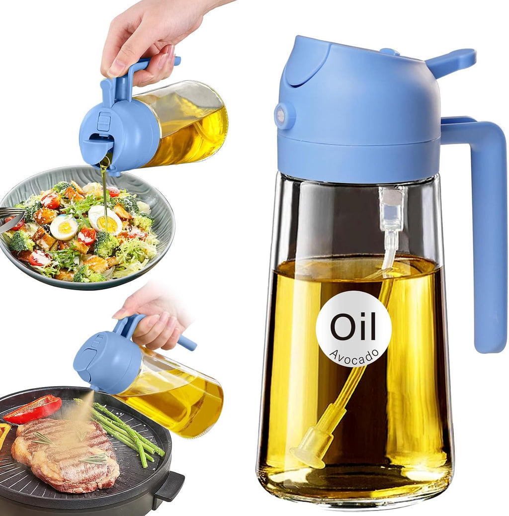 16 Oz 2-In-1 Glass Olive Oil Sprayer for Cooking, Black