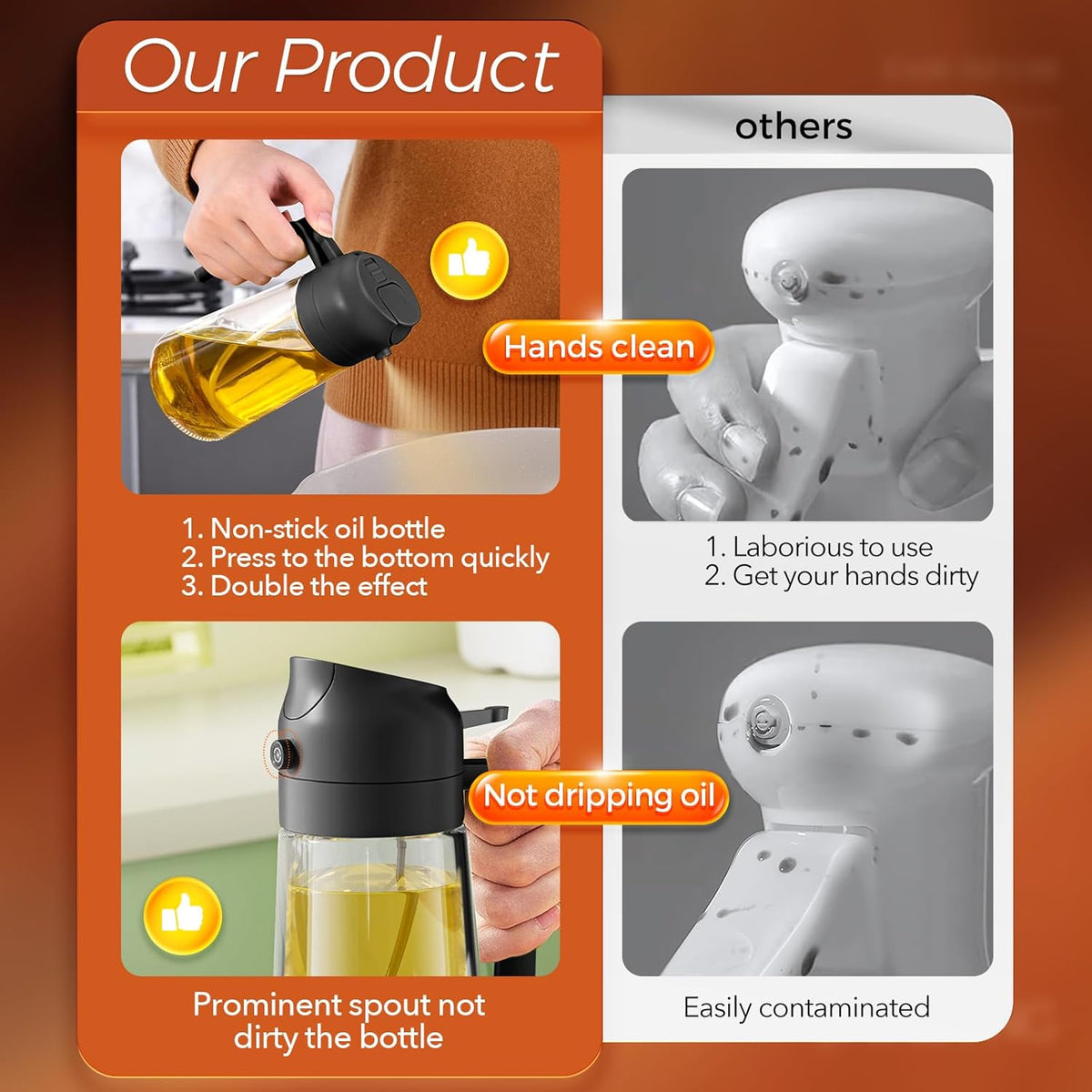 16 Oz 2-In-1 Glass Olive Oil Sprayer for Cooking, Black