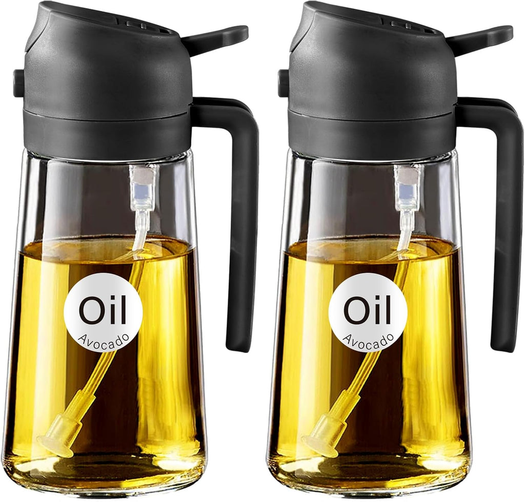 16 Oz 2-In-1 Glass Olive Oil Sprayer for Cooking, Black