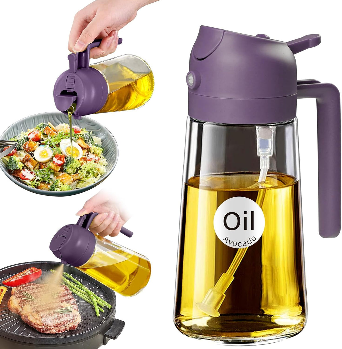 16 Oz 2-In-1 Glass Olive Oil Sprayer for Cooking, Black