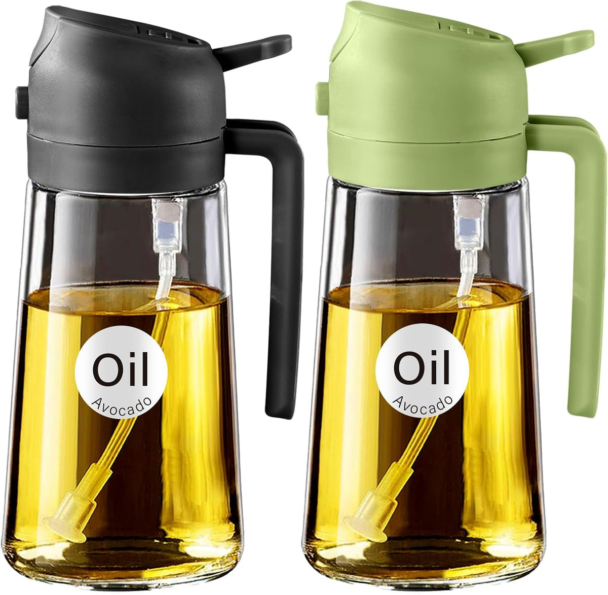 16 Oz 2-In-1 Glass Olive Oil Sprayer for Cooking, Black