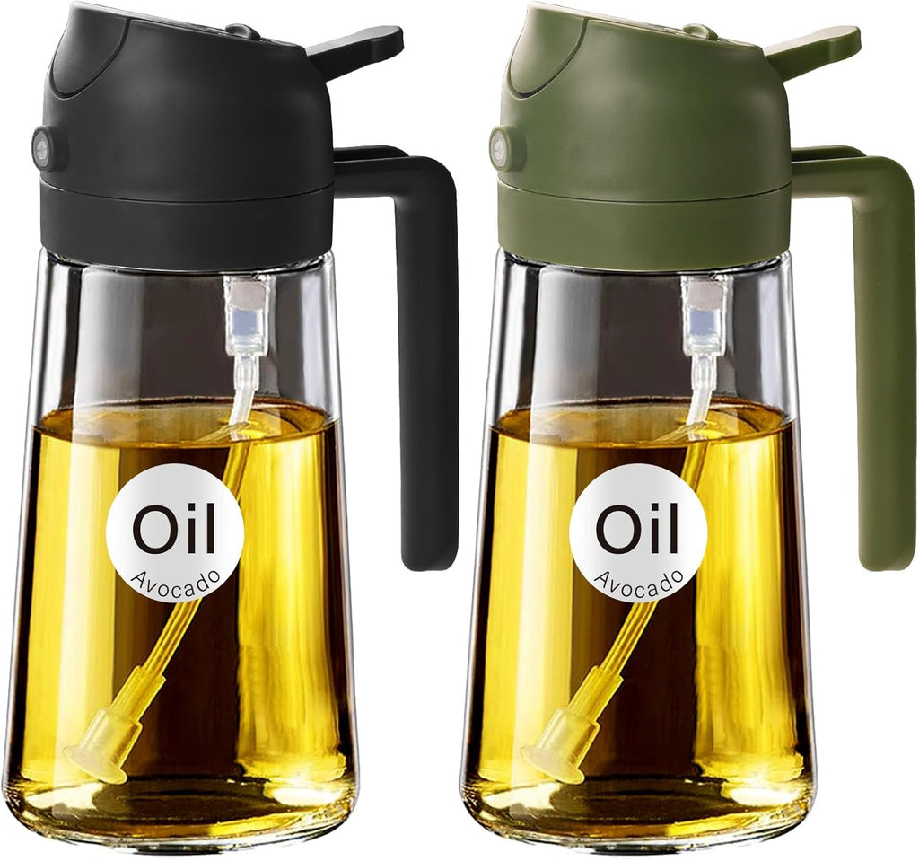 16 Oz 2-In-1 Glass Olive Oil Sprayer for Cooking, Black