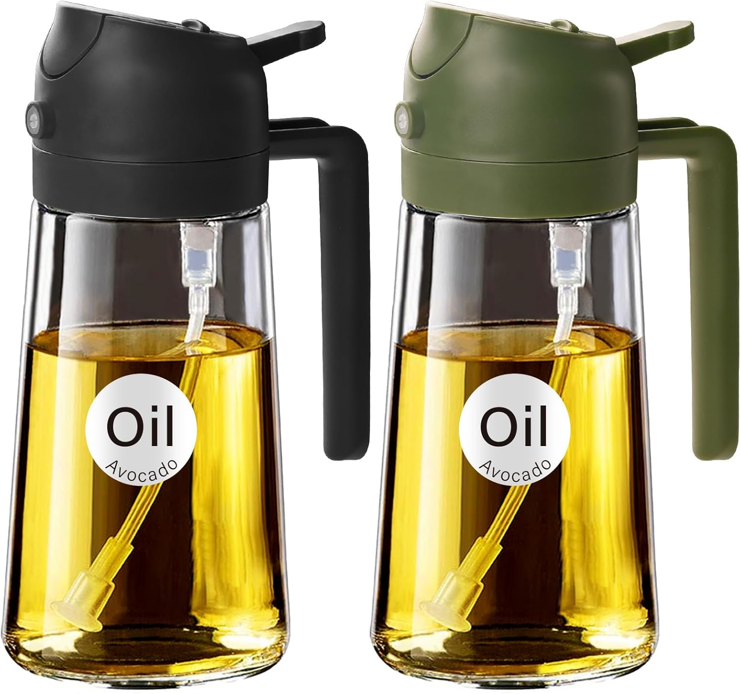 16 Oz 2-In-1 Glass Olive Oil Sprayer for Cooking, Black