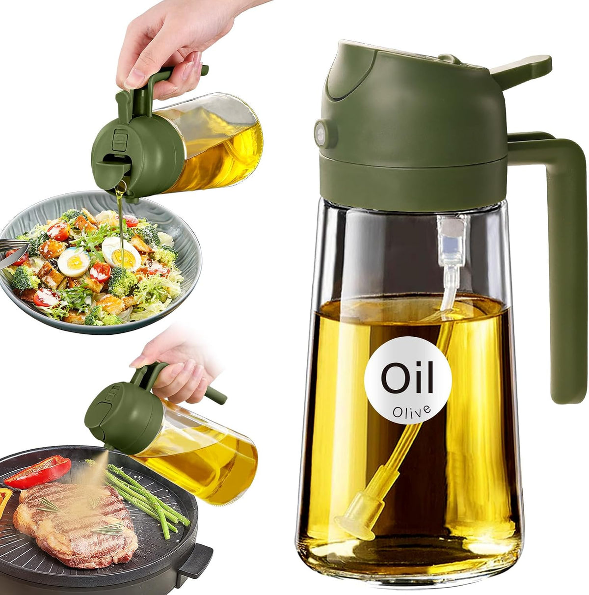16 Oz 2-In-1 Glass Olive Oil Sprayer for Cooking, Black