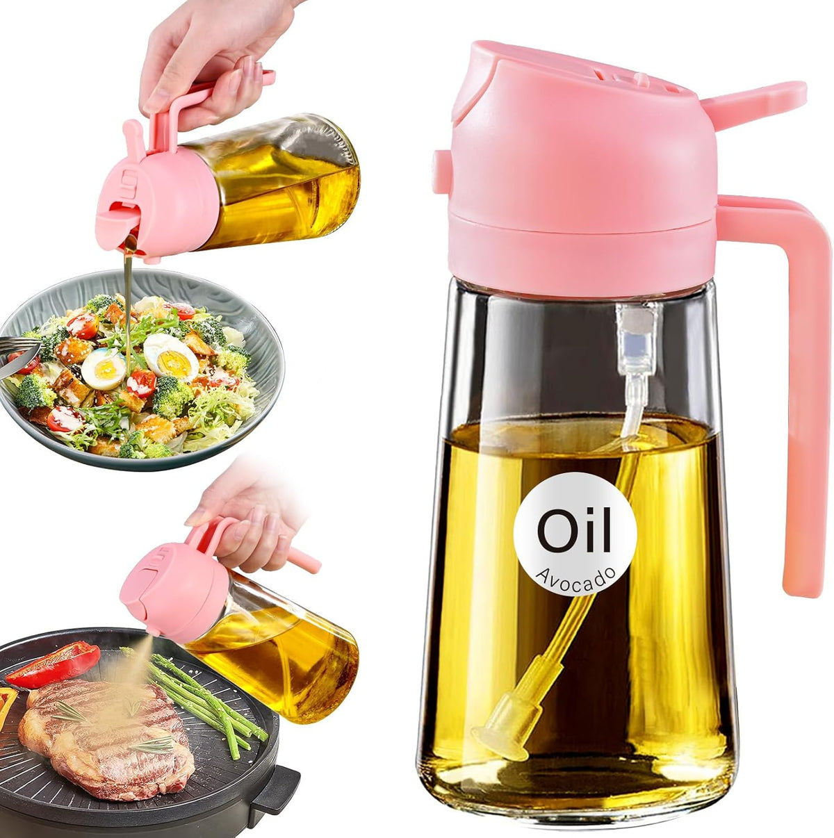 16 Oz 2-In-1 Glass Olive Oil Sprayer for Cooking, Black