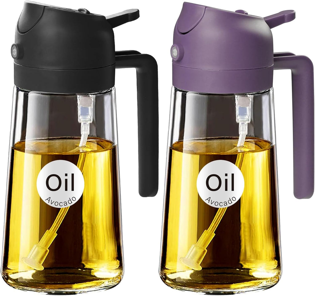 16 Oz 2-In-1 Glass Olive Oil Sprayer for Cooking, Black