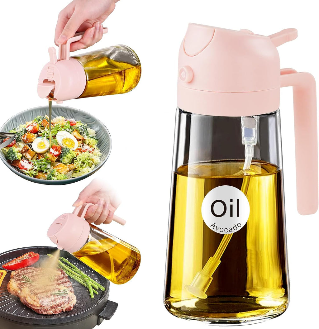 16 Oz 2-In-1 Glass Olive Oil Sprayer for Cooking, Black