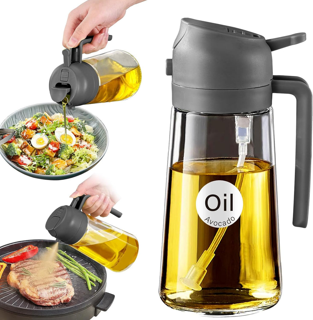 16 Oz 2-In-1 Glass Olive Oil Sprayer for Cooking, Black