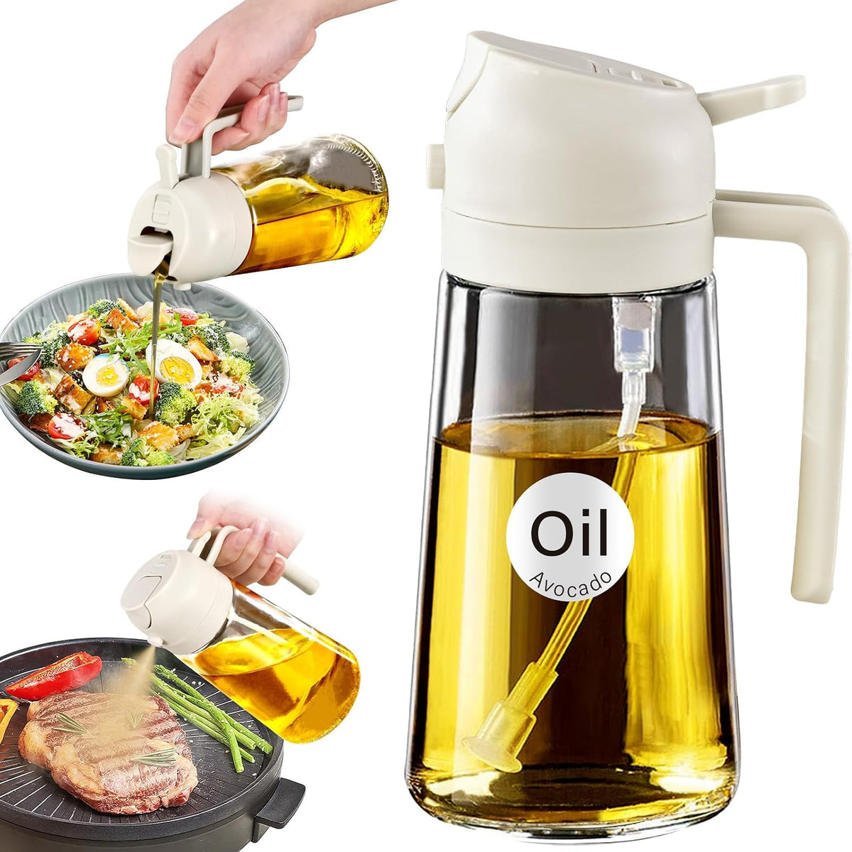 16 Oz 2-In-1 Glass Olive Oil Sprayer for Cooking, Black