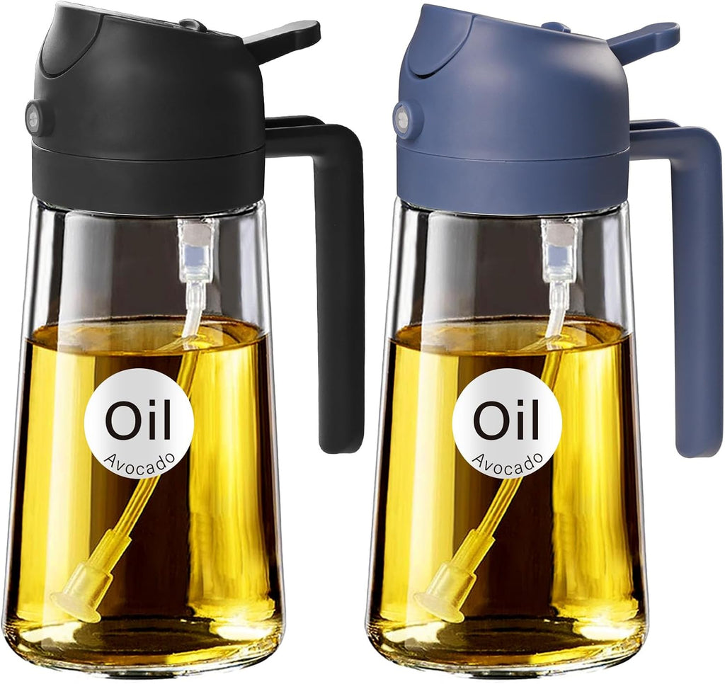 16 Oz 2-In-1 Glass Olive Oil Sprayer for Cooking, Black