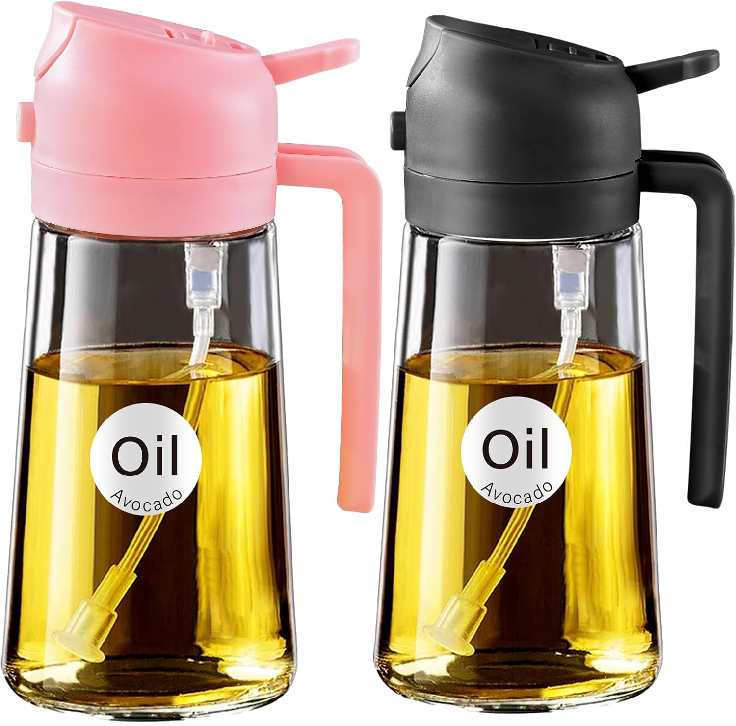 16 Oz 2-In-1 Glass Olive Oil Sprayer for Cooking, Black