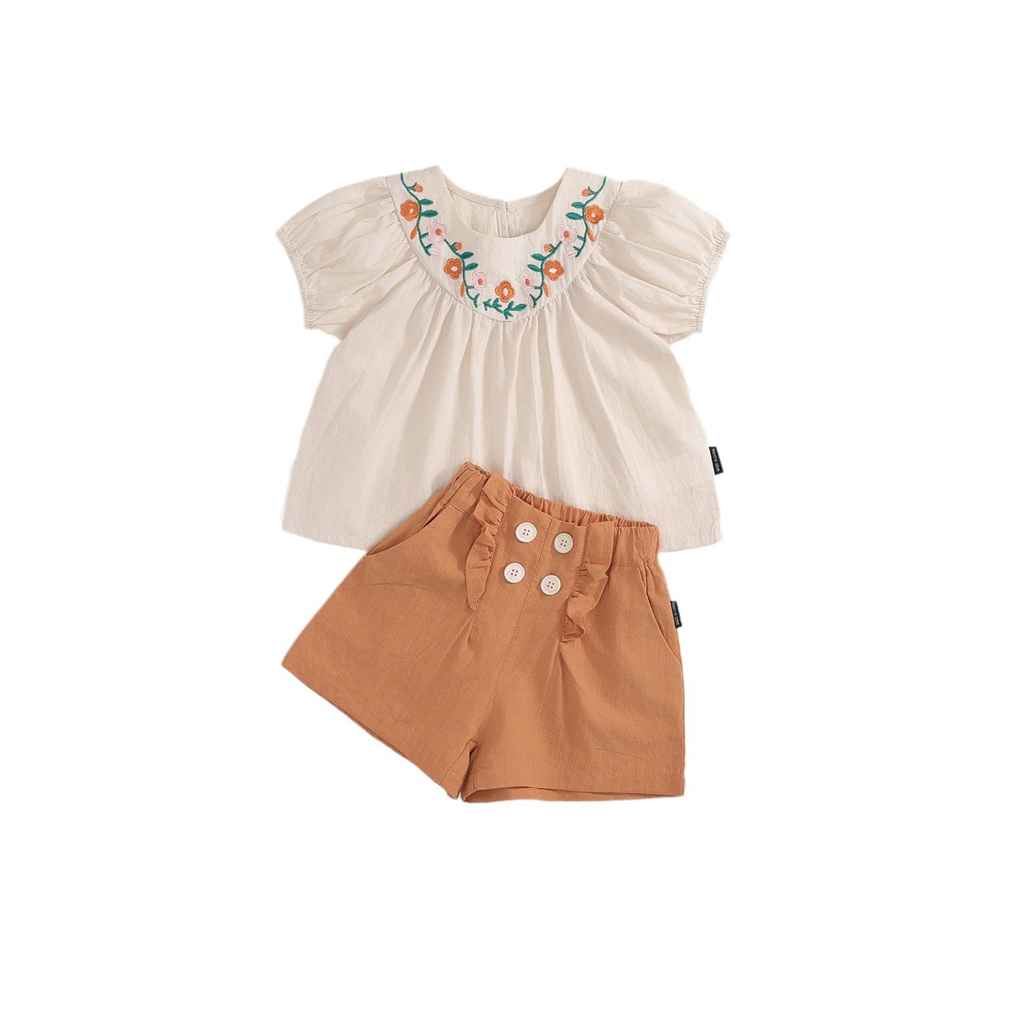 Short Sleeve Top and Brown Shorts Two-Piece Set for Kids