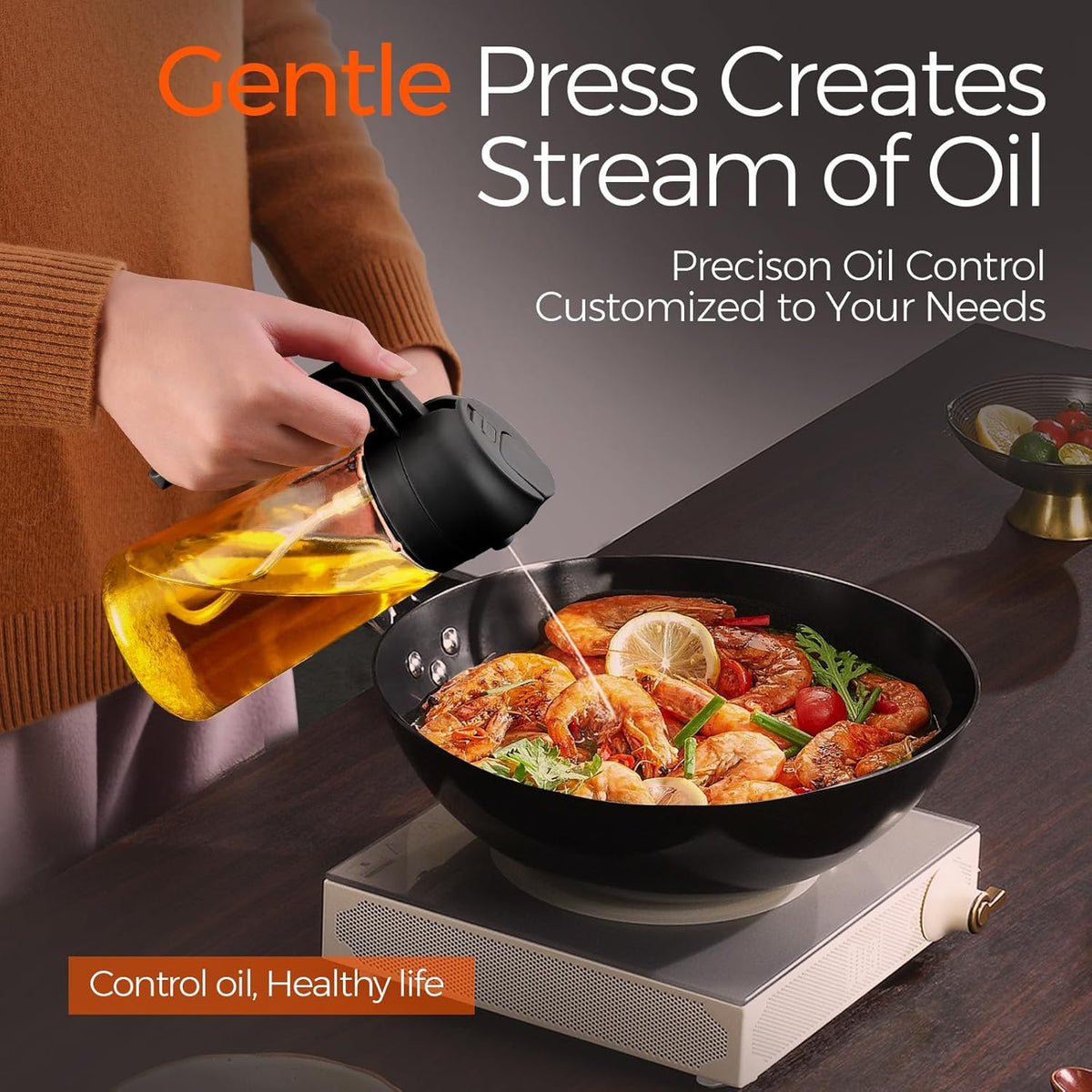 16 Oz 2-In-1 Glass Olive Oil Sprayer for Cooking, Black
