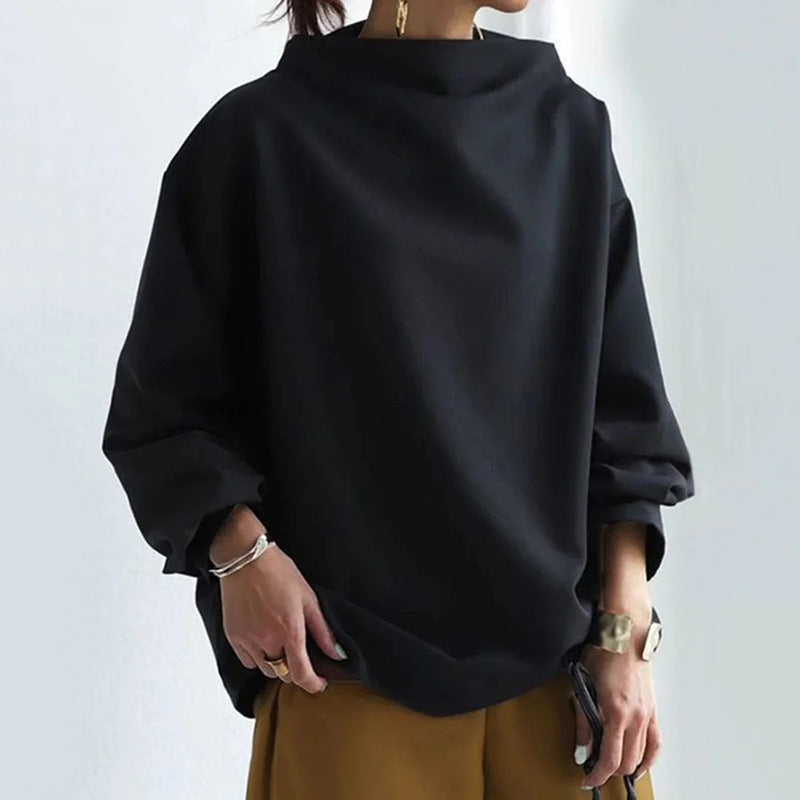 Women's pullover high neck loose fit hoodie