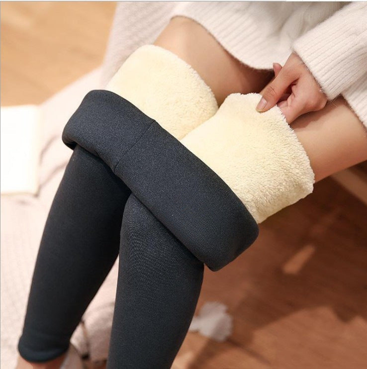High Waist Slimming Lamb Velvet Trousers Thick Warm Cotton Pants