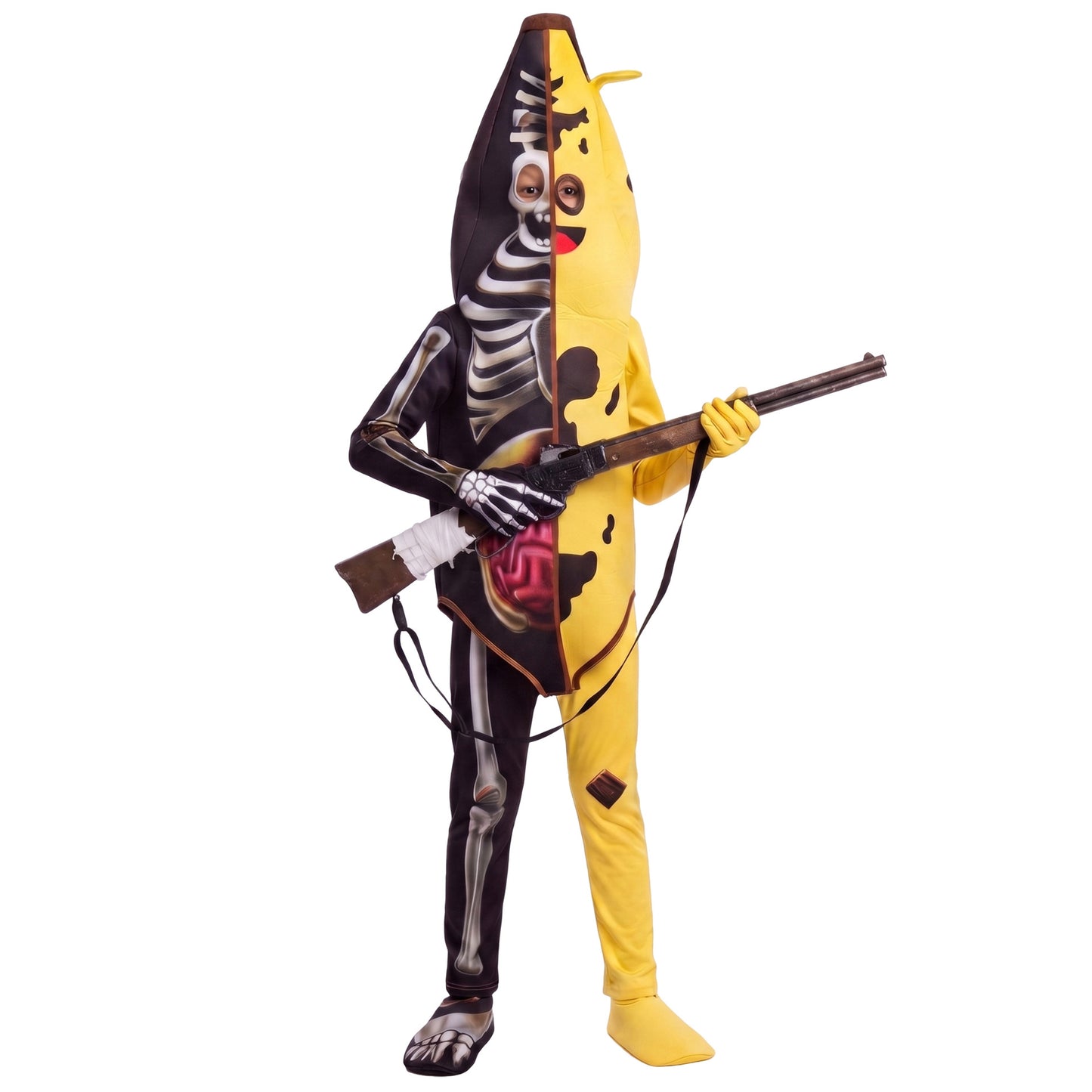Halloween Fortnite Half Skeleton Banana Cosplay Costume Children's Party Stage Performance Costume