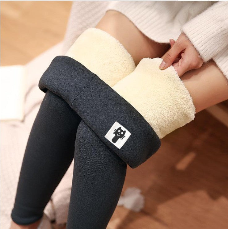 High Waist Slimming Lamb Velvet Trousers Thick Warm Cotton Pants