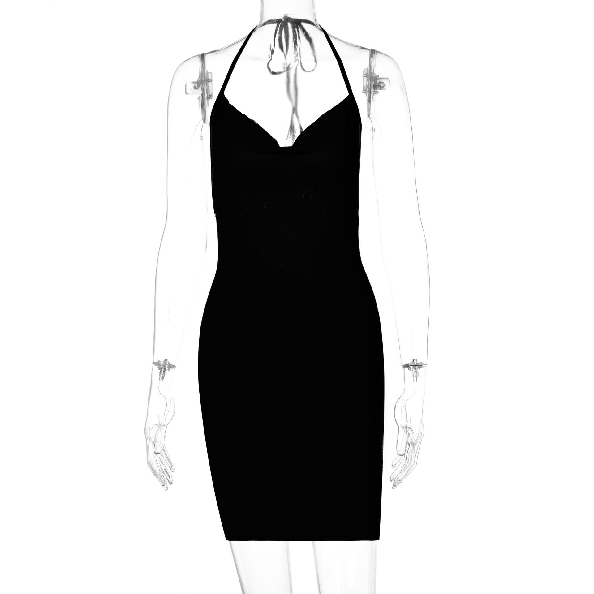 Stylish Bow Halter Slit Short Dress