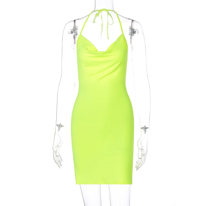 Stylish Bow Halter Slit Short Dress